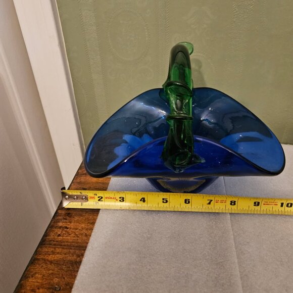 Tiffany & Co crystal Murano style blue and green art glass basket - Picture 2 of 4